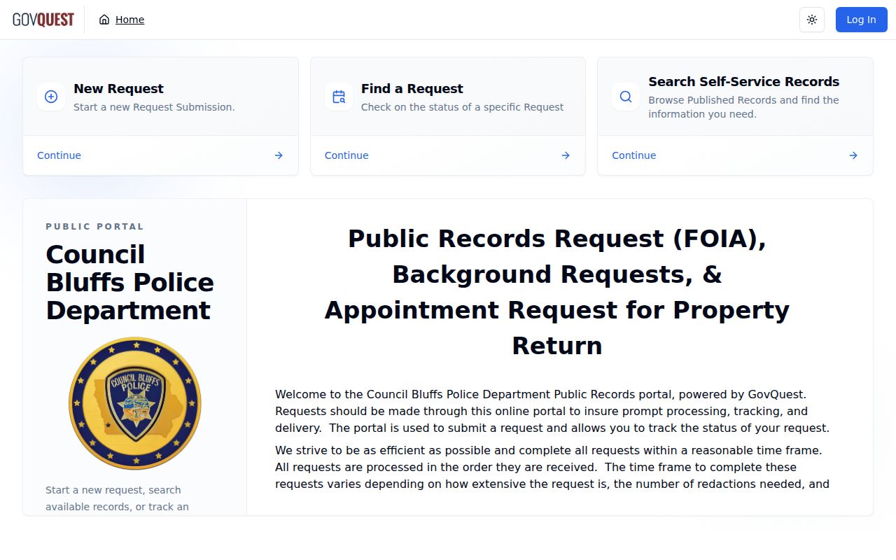 Council Bluffs Police arrest records request portal in Pottawattamie County