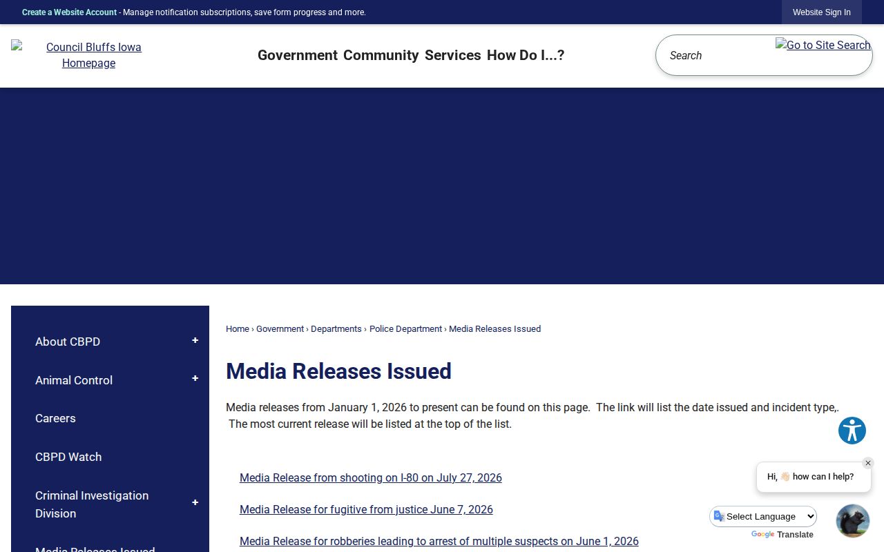 Pottawattamie County official Council Bluffs police media releases