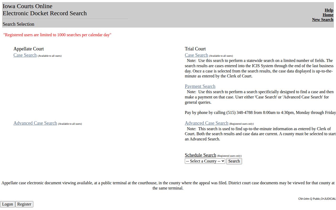 Iowa Courts Online Pottawattamie County arrest disposition search