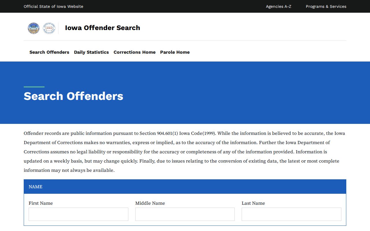 Iowa DOC search for Pottawattamie County offender records